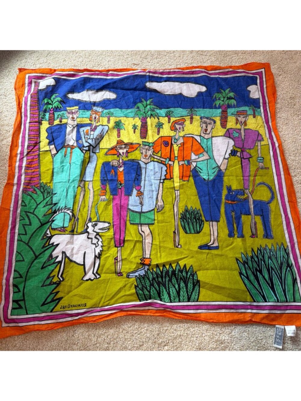Vintage Esprit Scarf Resnicoff 1985 Beach Pop Art Cotton Bandana Handkerchief 25 - Picture 2 of 6